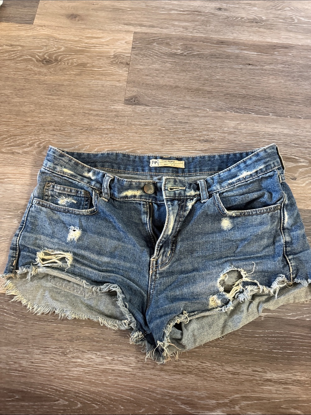 Free People Distressed Cutoff Jean Shorts - Denim Blue
